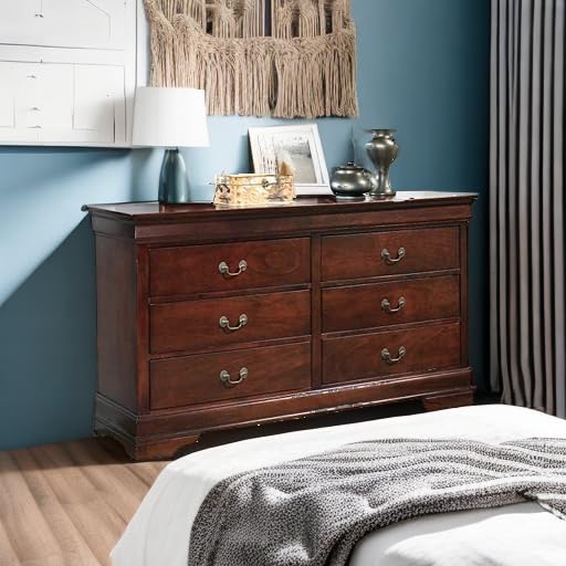 Alisdair Traditional 6 Drawer Dresser, Dark Brown