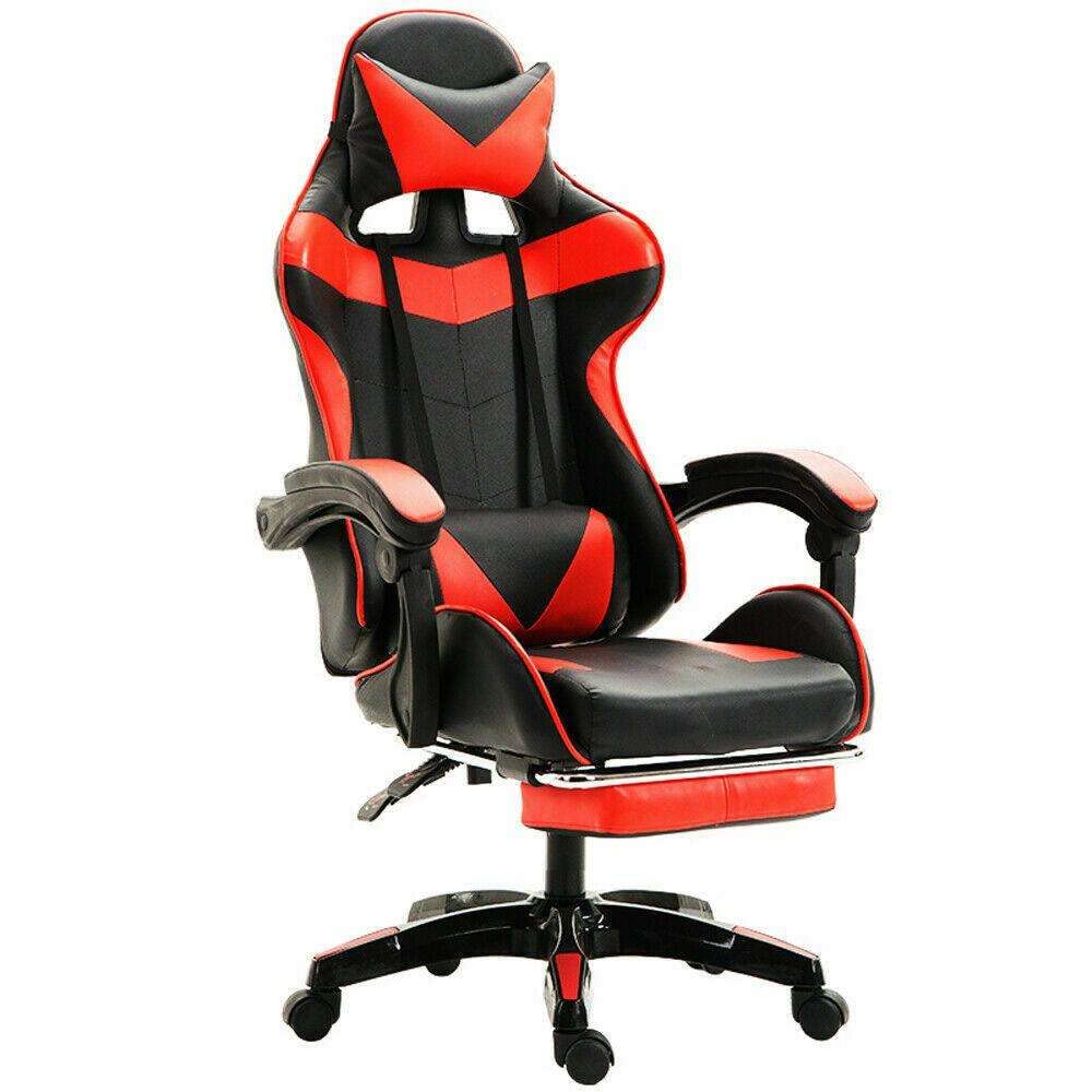 JHUS Red Gaming Chair with Footrest Office Racing Style Computer Swivel Desk Chair high Chair