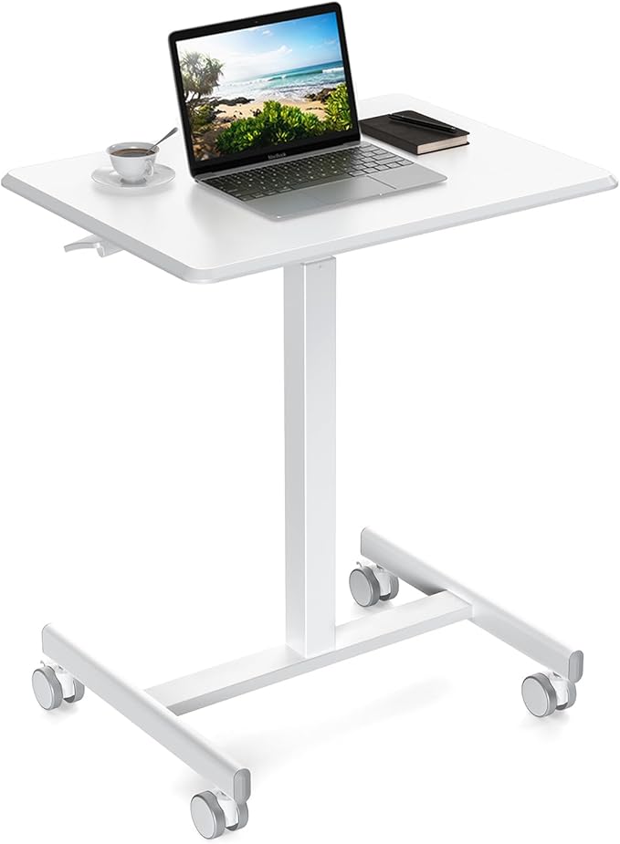Mobile Small Standing Desk - Rolling Desk with Adjustable Height and Lockable Wheels