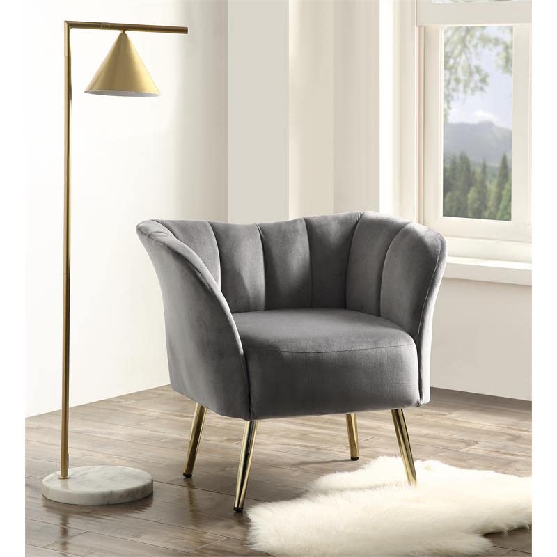 Tufted Upholstery Accent Chair in Gray and Gold