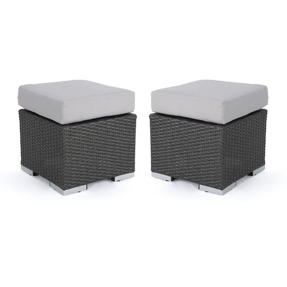Noble House Santa Rosa 16" Grey Wicker Ottoman Seat w/Silver Cushion (Set of 2)