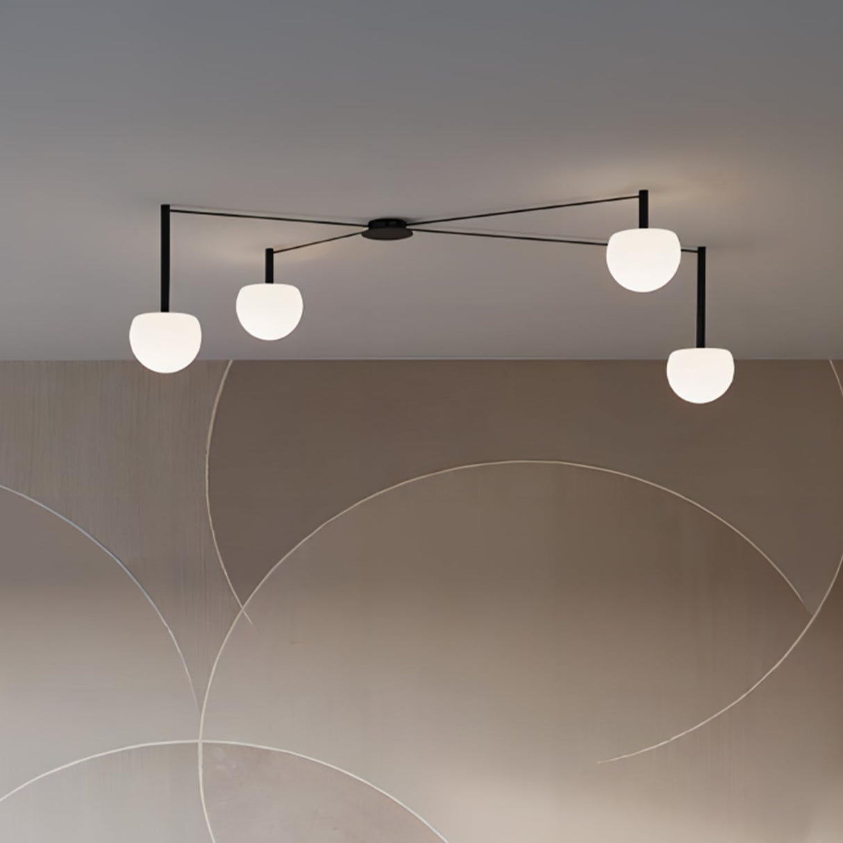 4-Light Black Glass Semi-Flush Ceiling Light