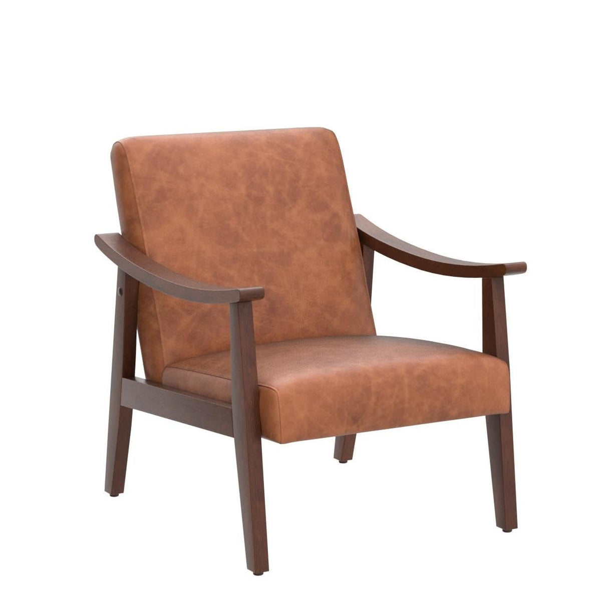 PU Leather Accent Chair, Mid-Century Modern Armchair with Solid Wood Legs