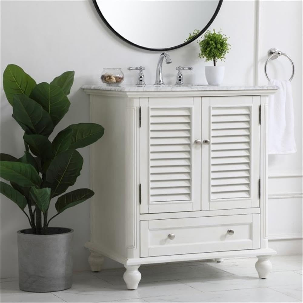 Rhodes 30" Single Marble Top Bathroom Vanity in Antique White