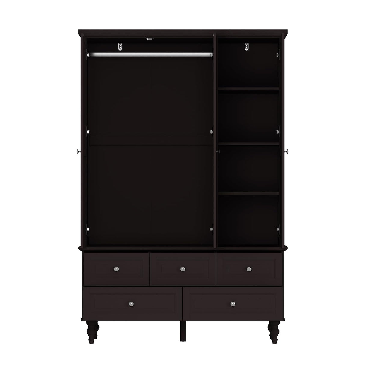 Wardrobe Armoire Closet with 5 Drawers and Hanging Rod