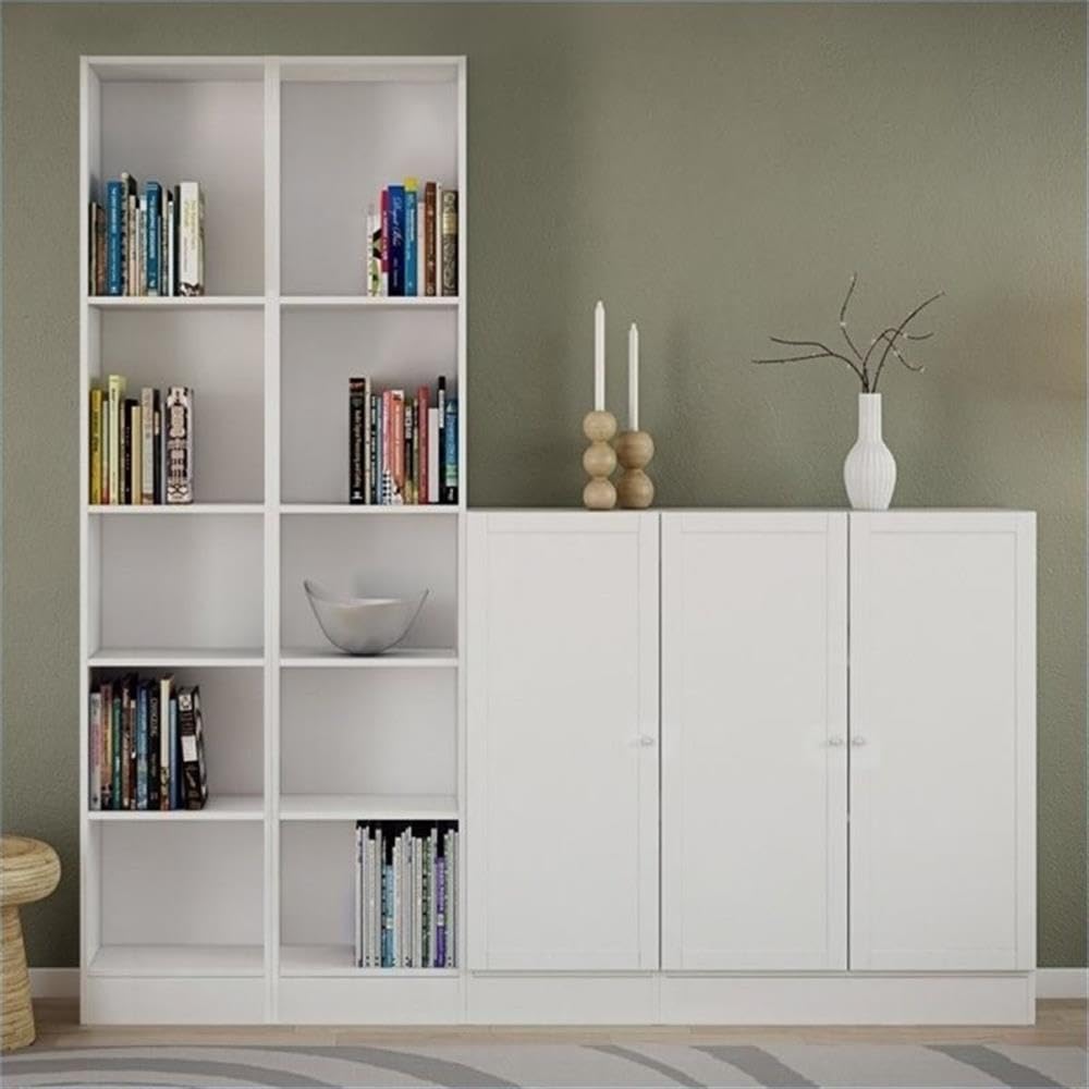 5 Shelf Narrow Contemporary Bookcase in White