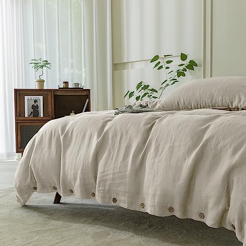 100% Pure Linen Duvet Cover Set King Size 104X90Inch 3pcs (1 Duvet Cover