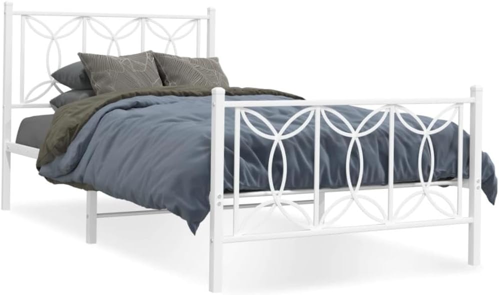 allesoky Bed Frame Without Mattress with Footboard White 39.4x78.7-White(100 x 200 cm)