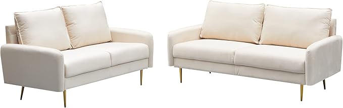 Velvet Sofa Modern Couch Tufted Loveseat with Metal Legs for Living Room