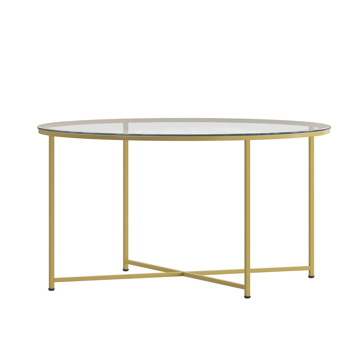 Flash Furniture Greenwich Collection Coffee Table - Modern Clear Glass Coffee Table - Crisscross Brushed Gold Frame