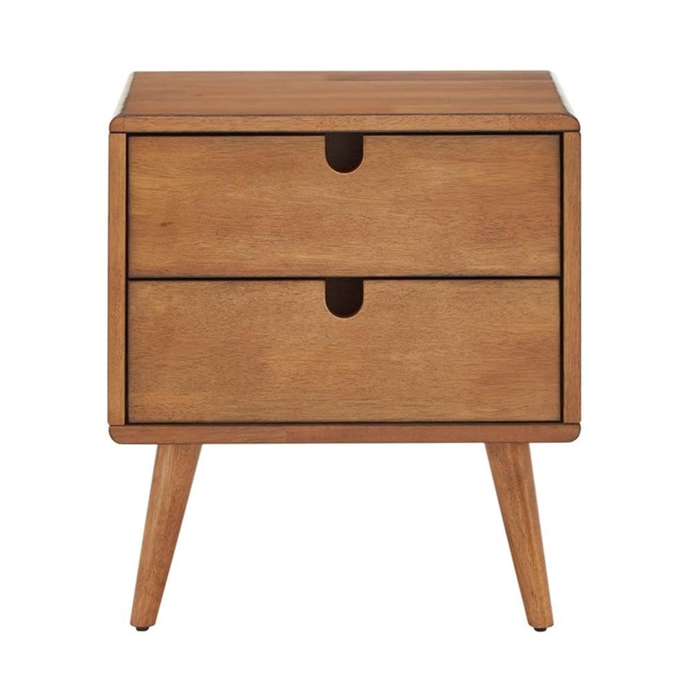 2-Drawer Mid-Century Rubberwood Nightstand in Natural Oak