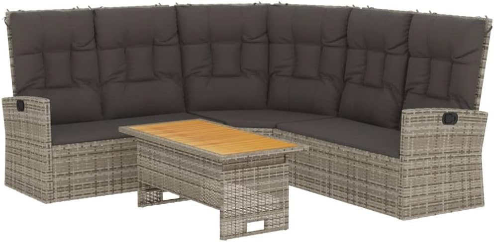 2 Piece Patio Lounge Set, Grey Poly Rattan with Cushions - Durable