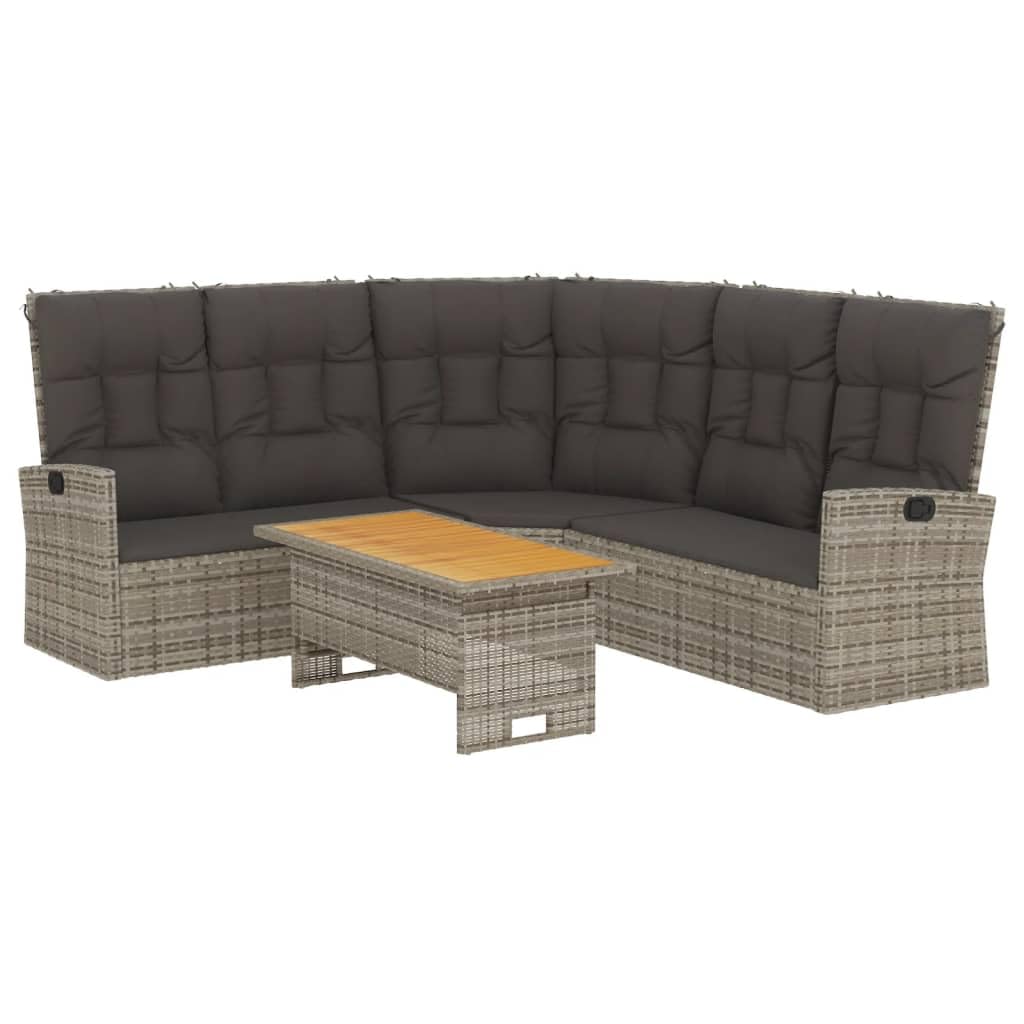2 Piece Patio Lounge Set, Grey Poly Rattan with Cushions - Durable