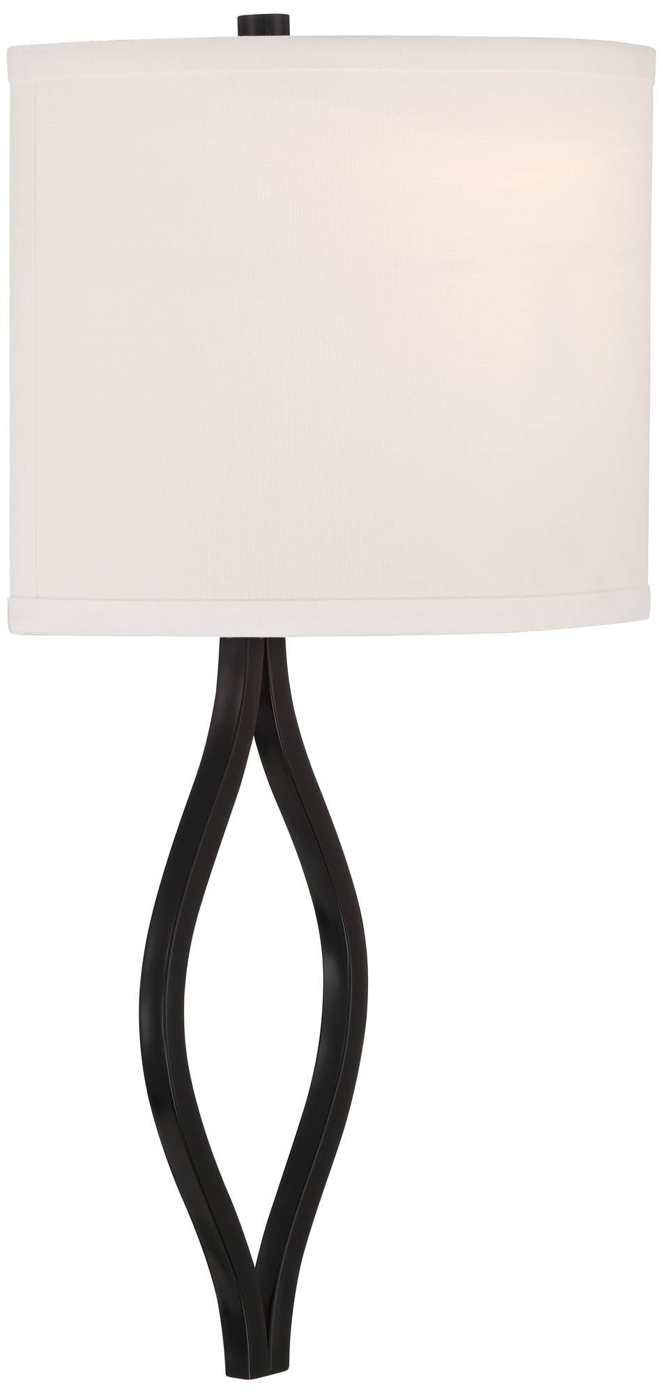 Modern Wall Light Sconce Black Hardwire 10 1/4" Fixture White Linen Halfmoon Hardback Shade