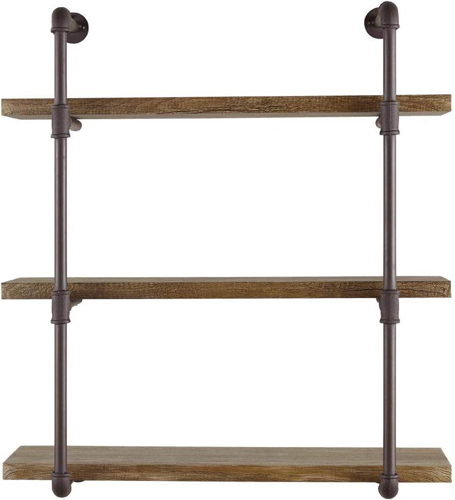 Decorative Floating 3-Tier Wall Mounted Hanging Pipe Shelves - Rustic