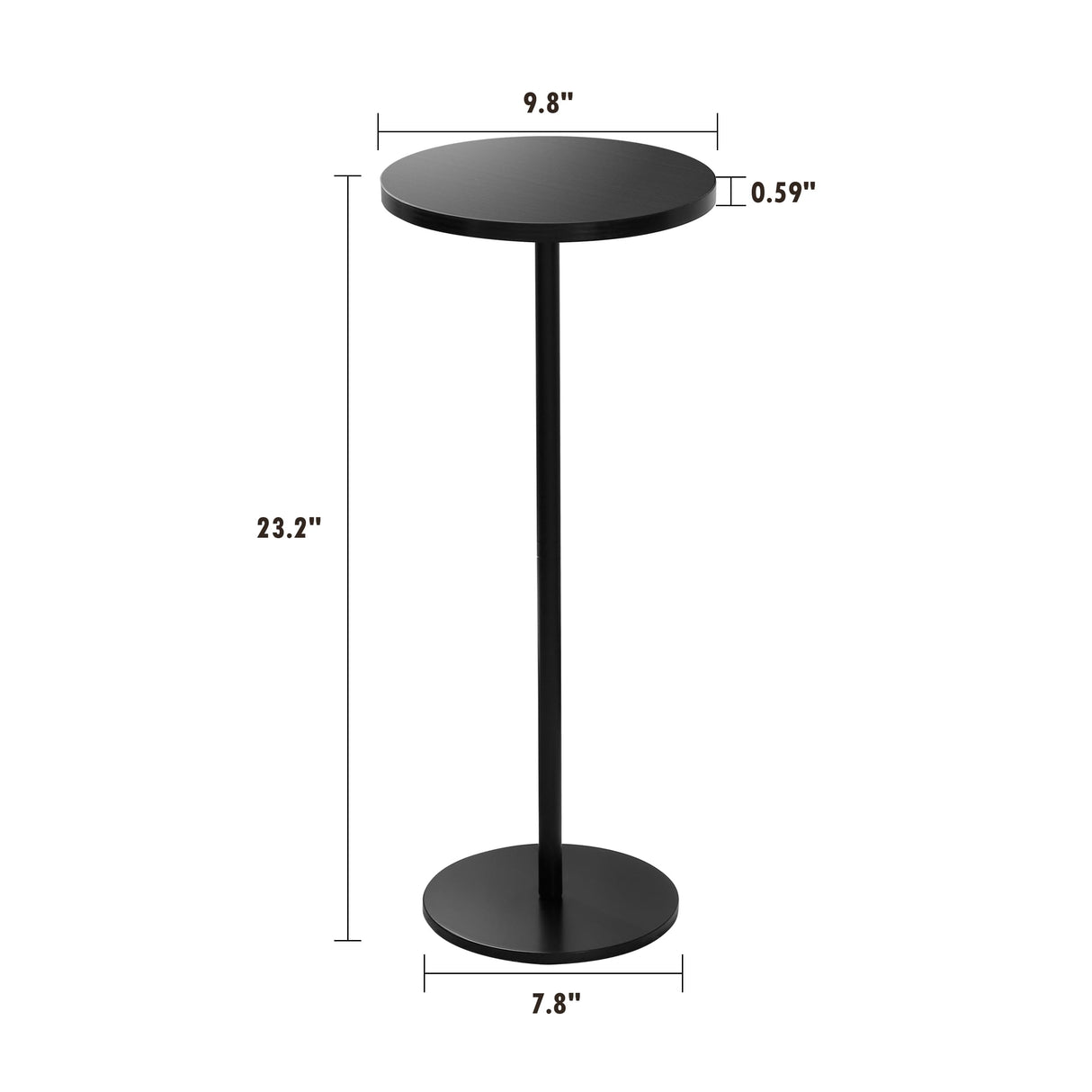 Φ9.8inch Black Round Drink Table Weighted Base End Table, Modern Pedestal