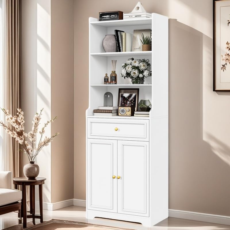 Bookshelves and Bookcase with Doors and Drawer, Shelves, 73 in Tall Bookshelf