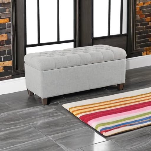 Fabric Upholstered Button Tufted Wooden Bench with Hinged Storage