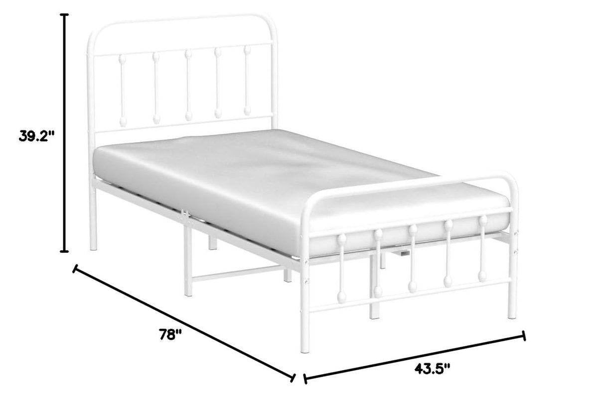 Metal Twin Bed Frame with Vintage Headboard and Footboard