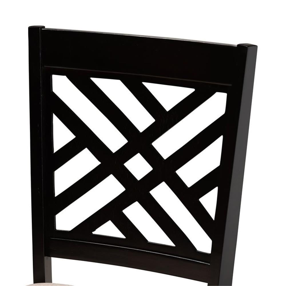 Caron Modern and Contemporary Sand Fabric Upholstered Espresso Brown Finished Wood