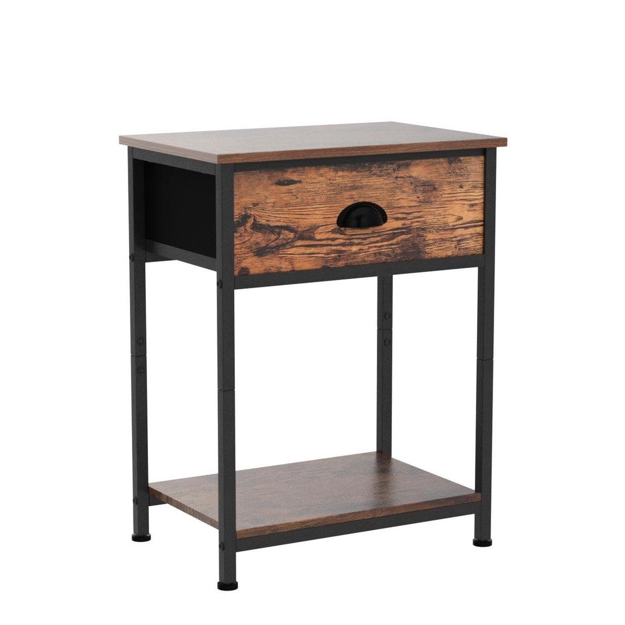Nightstands Set of 2, Industrial End Table with Fabric Drawer and Storage Shelf