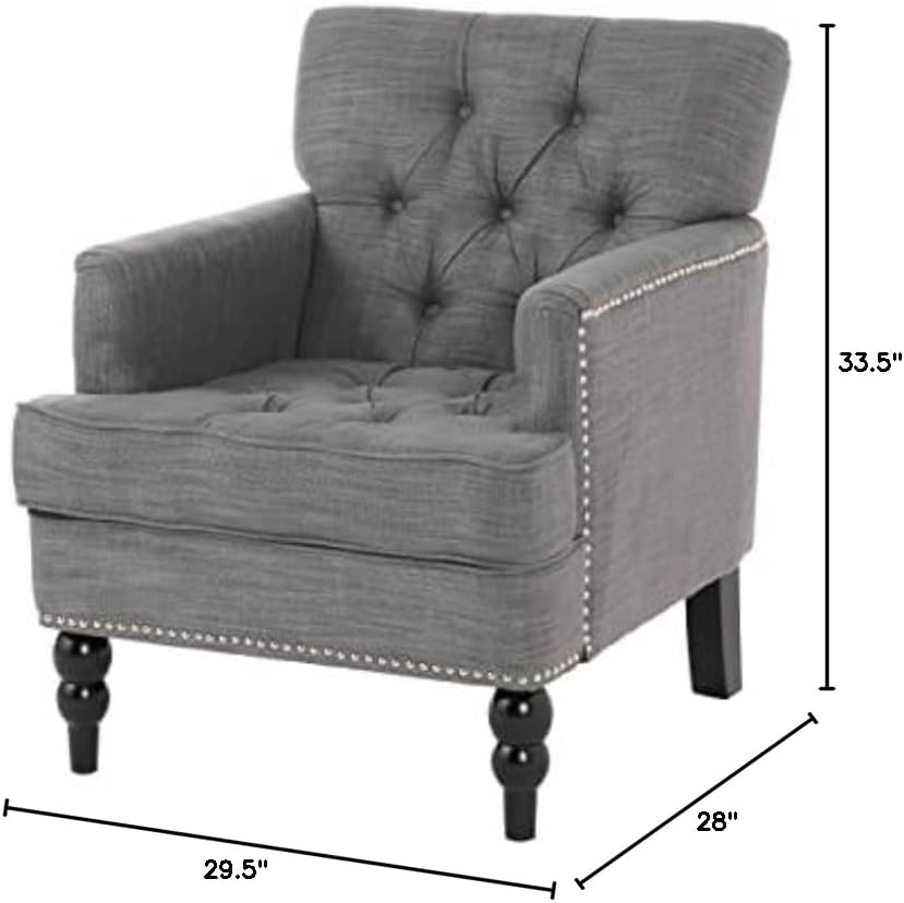 Knight Home Malone Club Chair, Charcoal Grey 28D x 29.5W x 33.5H Inch