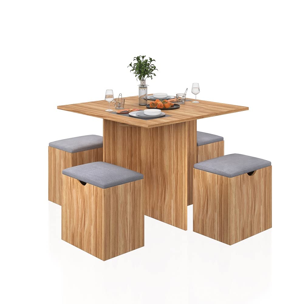 5-Piece Dining Table Set with 4 Stools - Space-Saving Kitchen Table