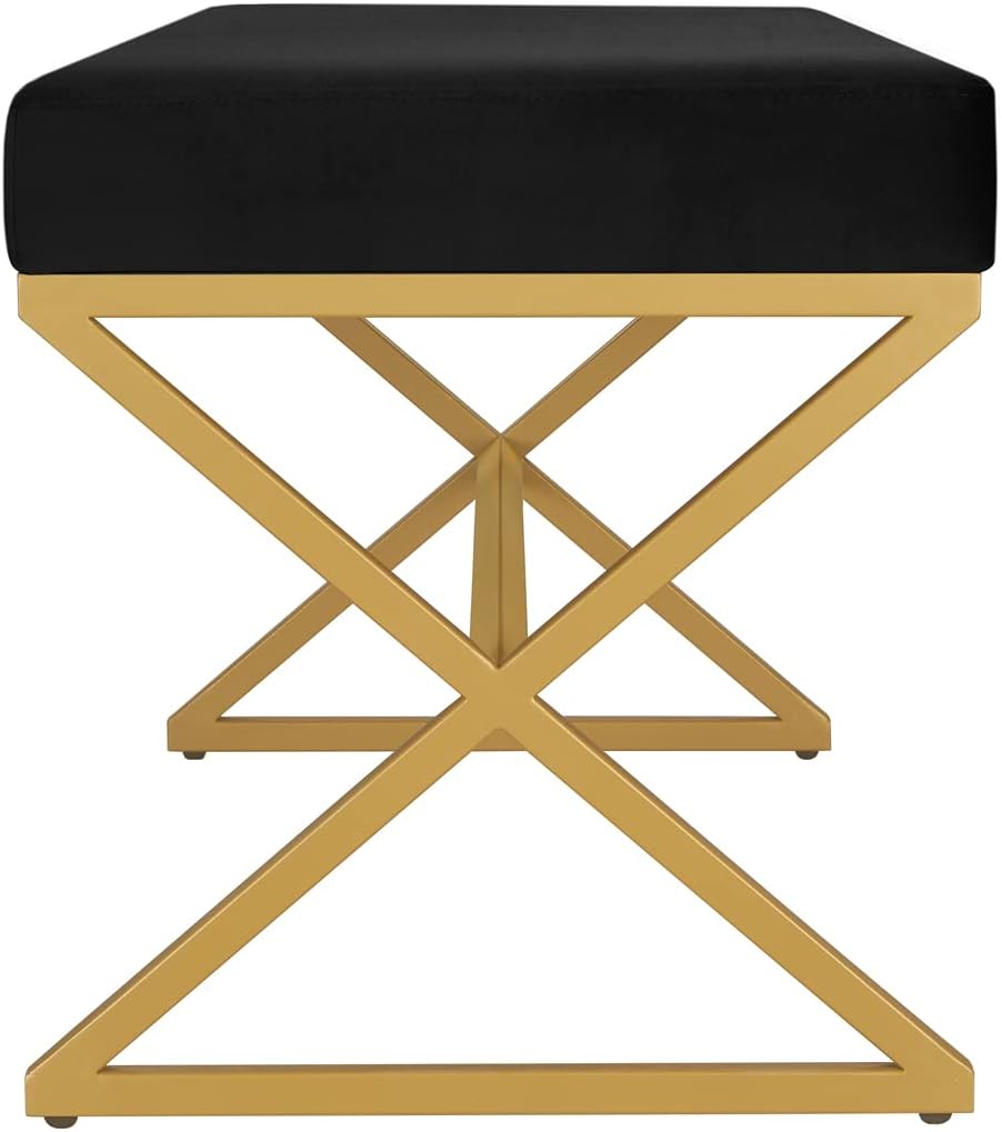 Velvet Upholstered Entryway Bench with Metal Leg, Padded Bedroom Bench