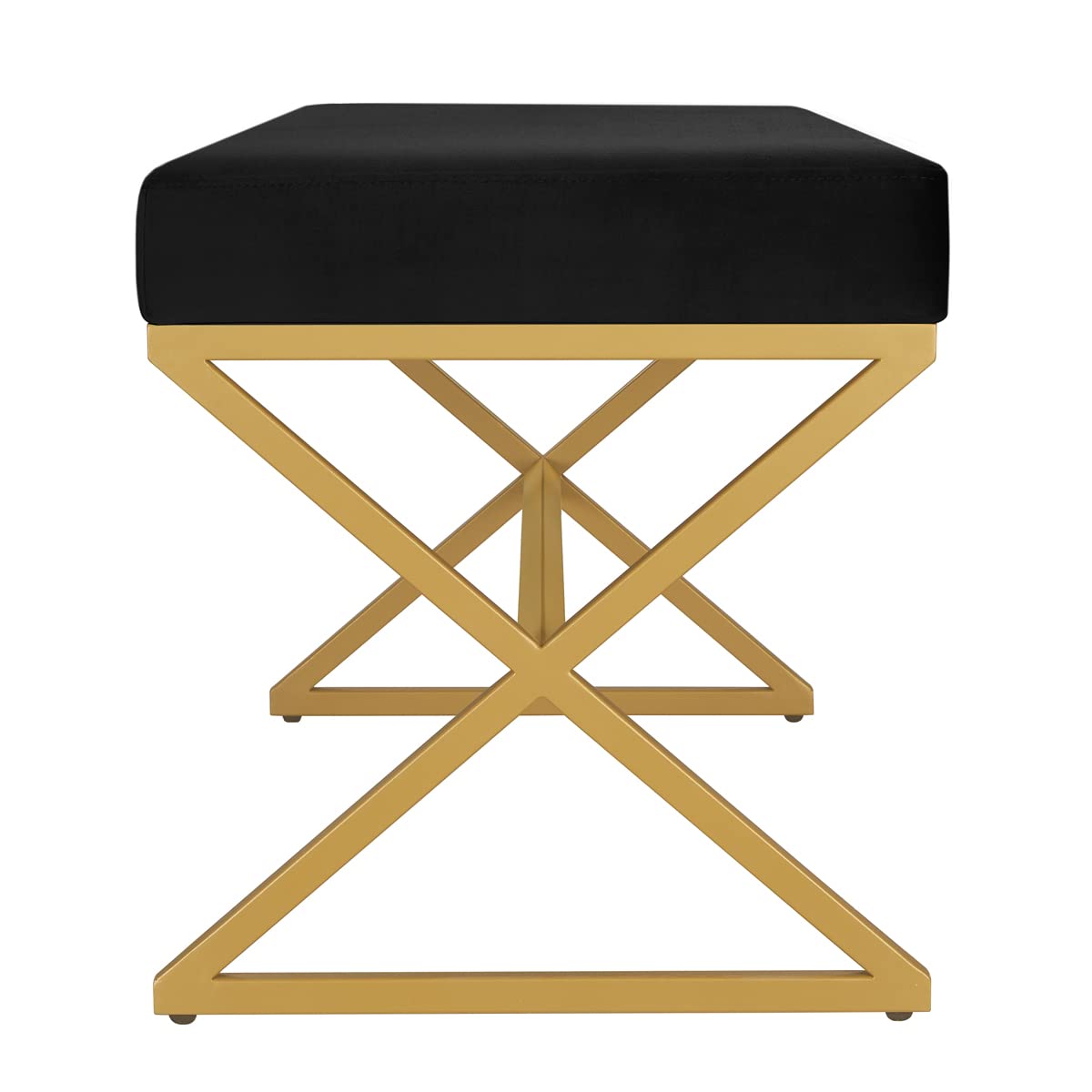 Velvet Upholstered Entryway Bench with Metal Leg, Padded Bedroom Bench