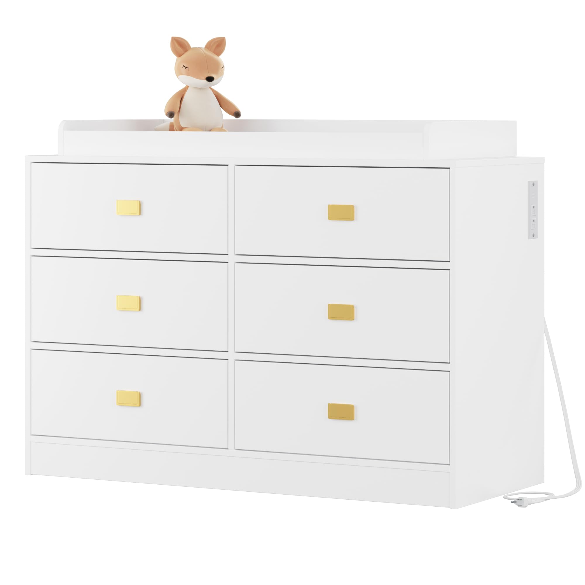 Dresser for Bedroom with 6 Drawers, Wide Chest of Drawers with Changing Table Top