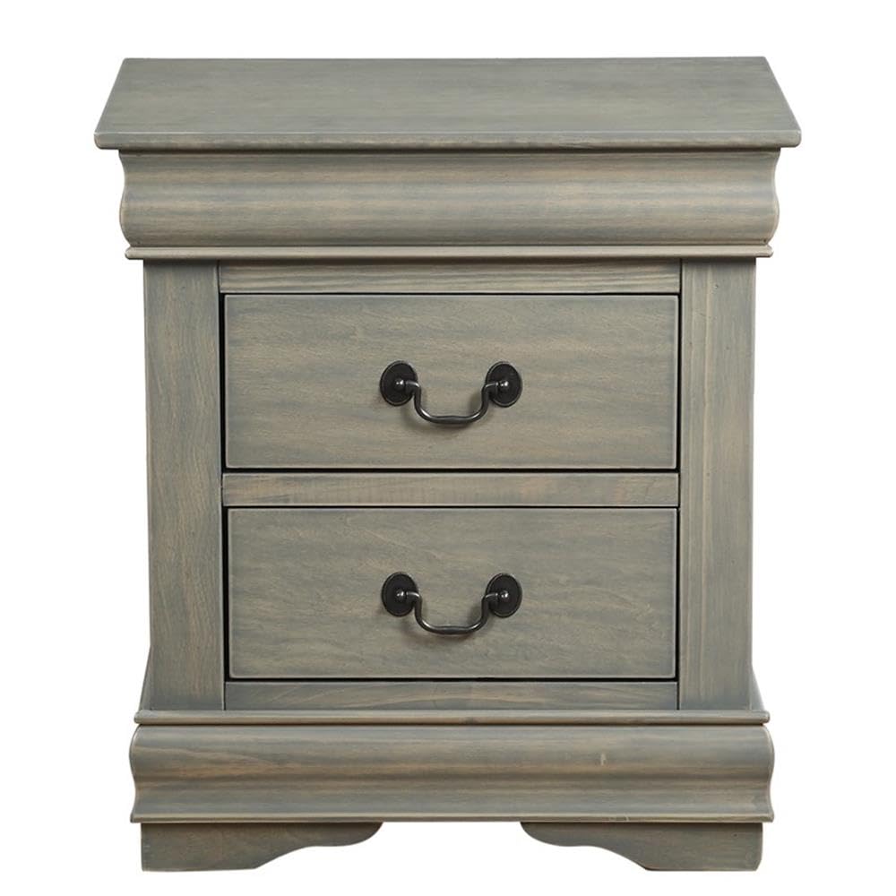 Wood Nightstand with 2 Drawers in Antique Gray