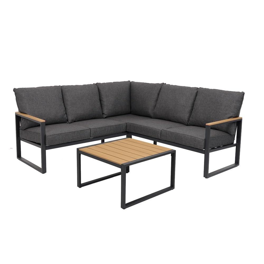 Metal Patio Furniture Set, 6 Pieces Outdoor Sectional Sofa Set with Side Table