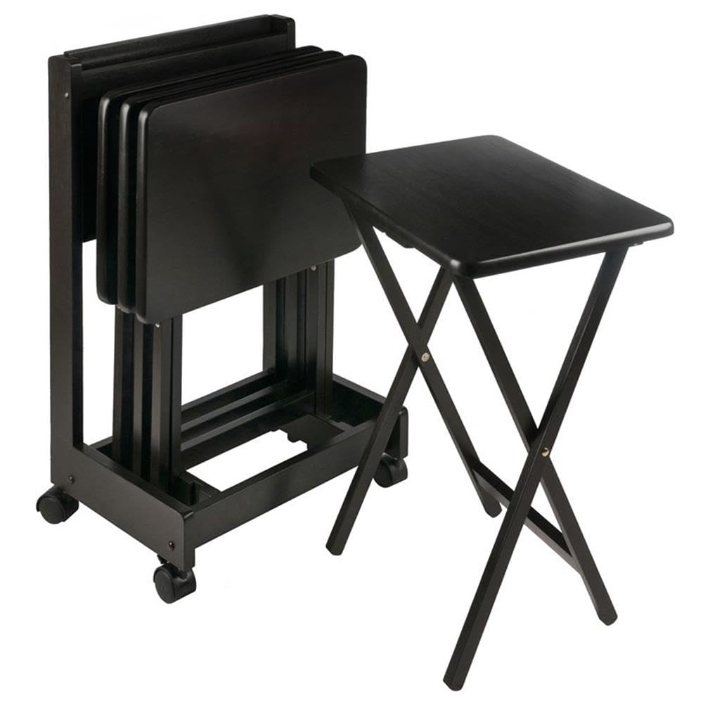 Brienda Foldable Snack Table Set with Flip Top and Storange Rack, Set of 4 Tables