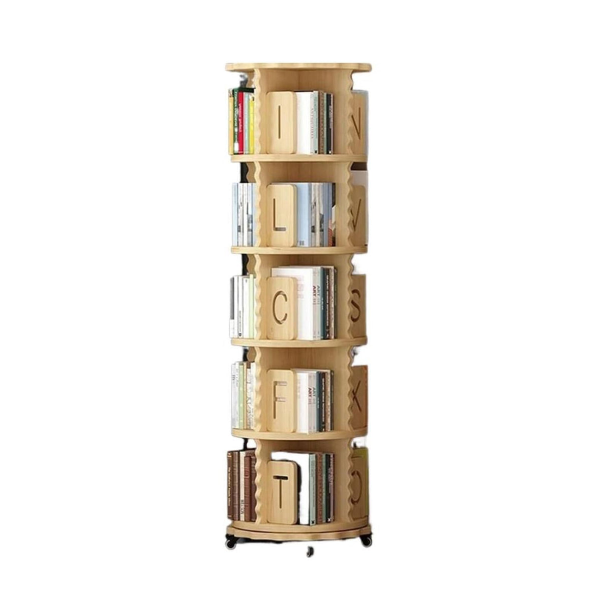 Bookshelf Double-Layer Chassis Design Bookcase Sturdy 360° Rotating Rack Bookcase