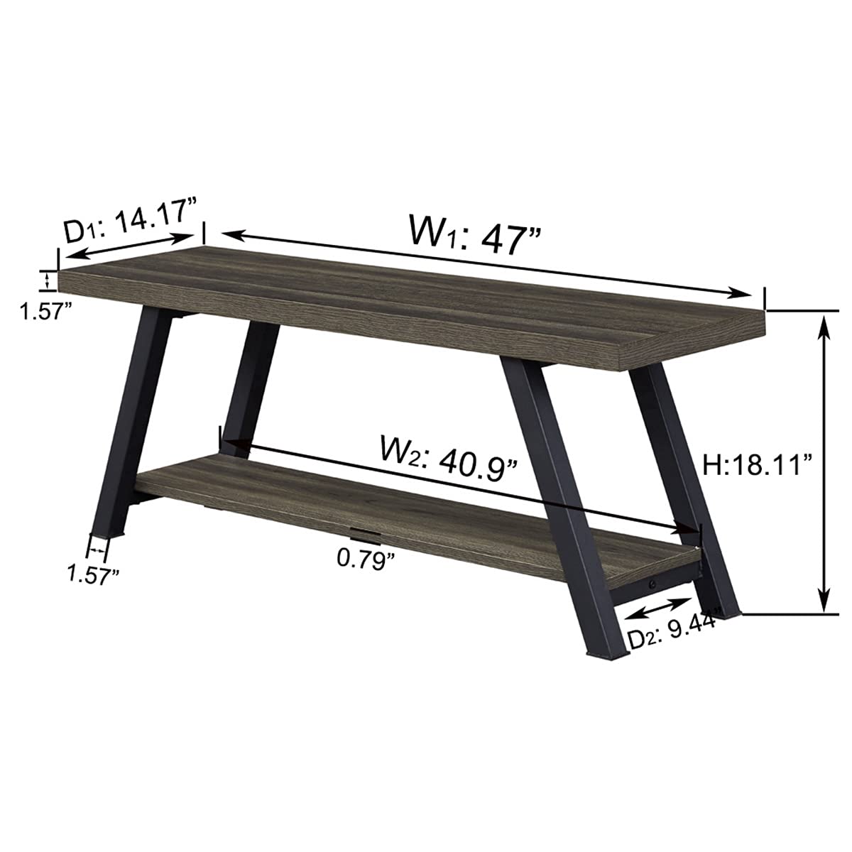 Storage Bench, Industrial Indoor Entryway Bench, Wood Metal Hallway Accent Bench