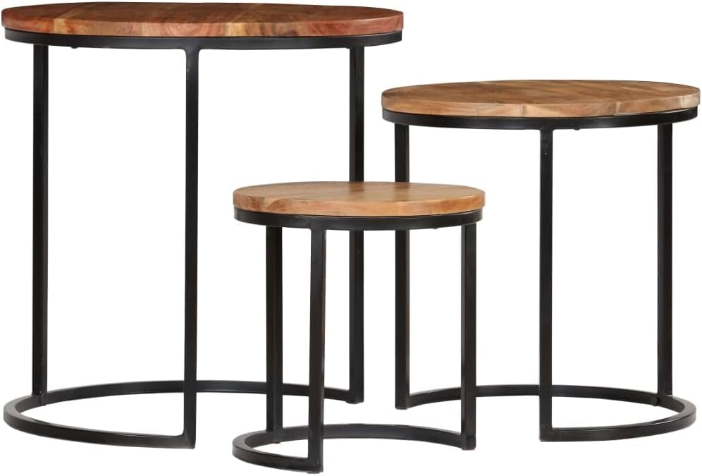 Solid Acacia Wood Coffee Table Set with Sheesham Finish - Fully Assembled 3-Piece