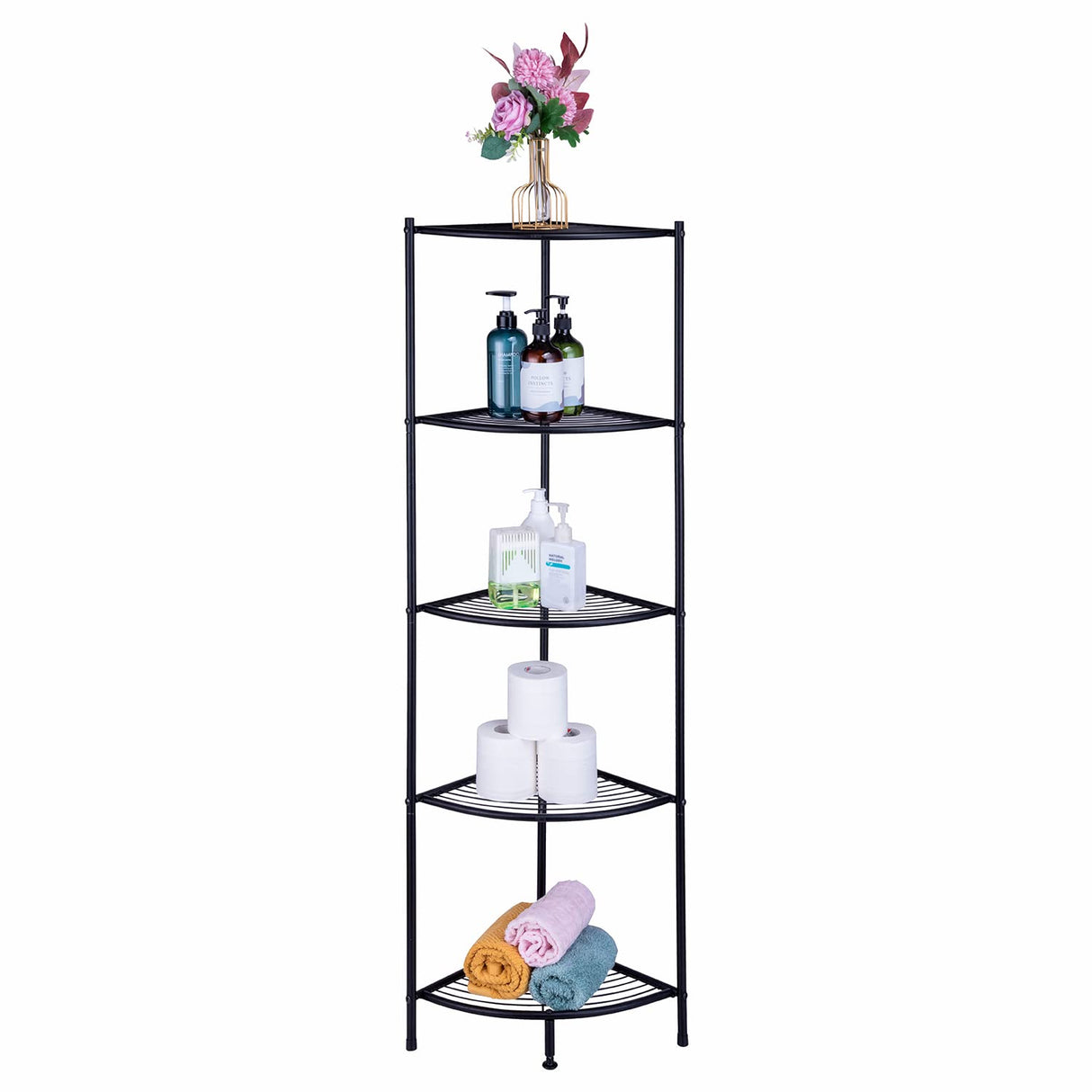 5-Tier Metal Corner Wire Shelf Compact Shelving Display Unit Plant Stand