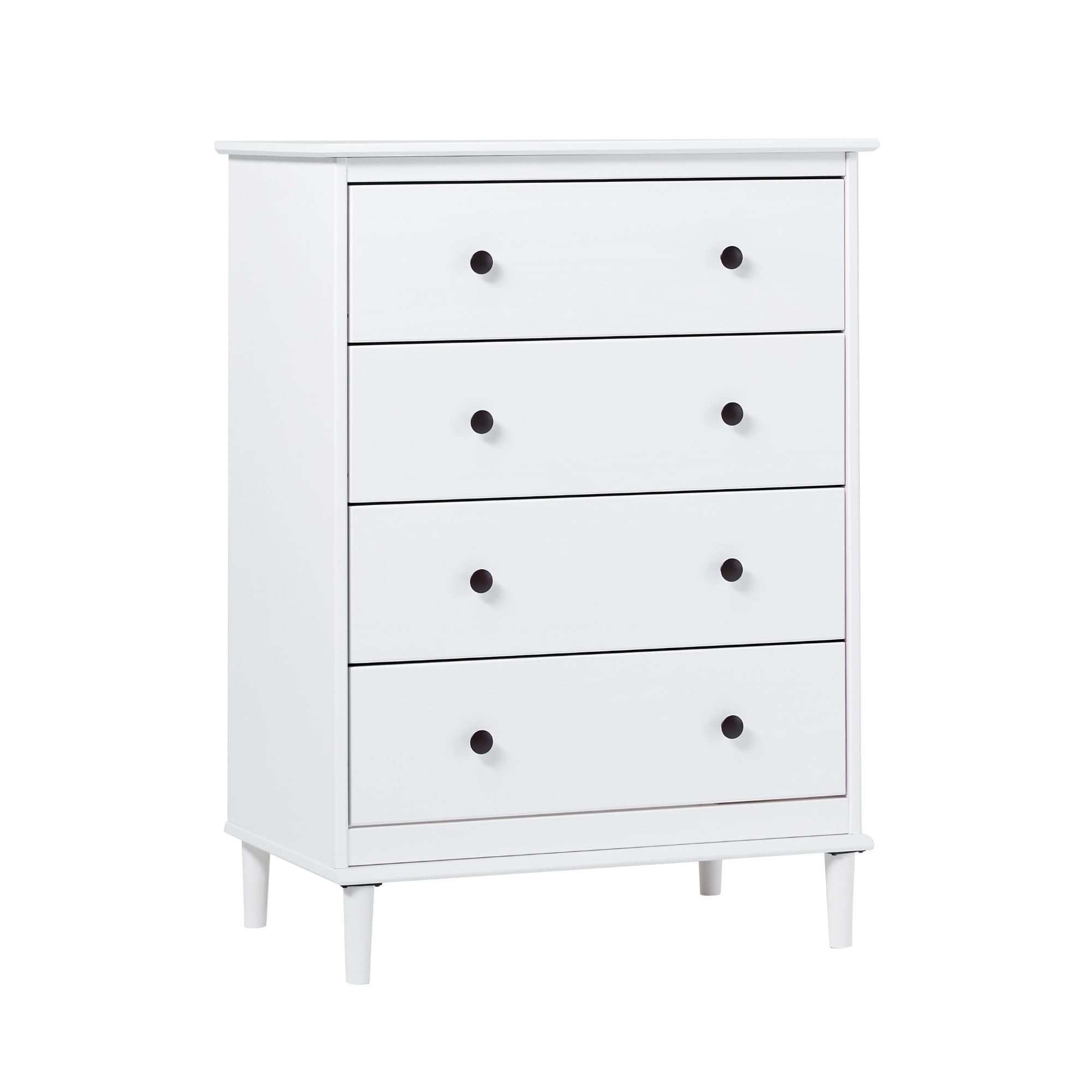 Walker Edison Modern Tall 4-Drawer Solid Wood Dresser Bedroom Storage Drawer Organizer Closet Hallway, 40 Inch, White