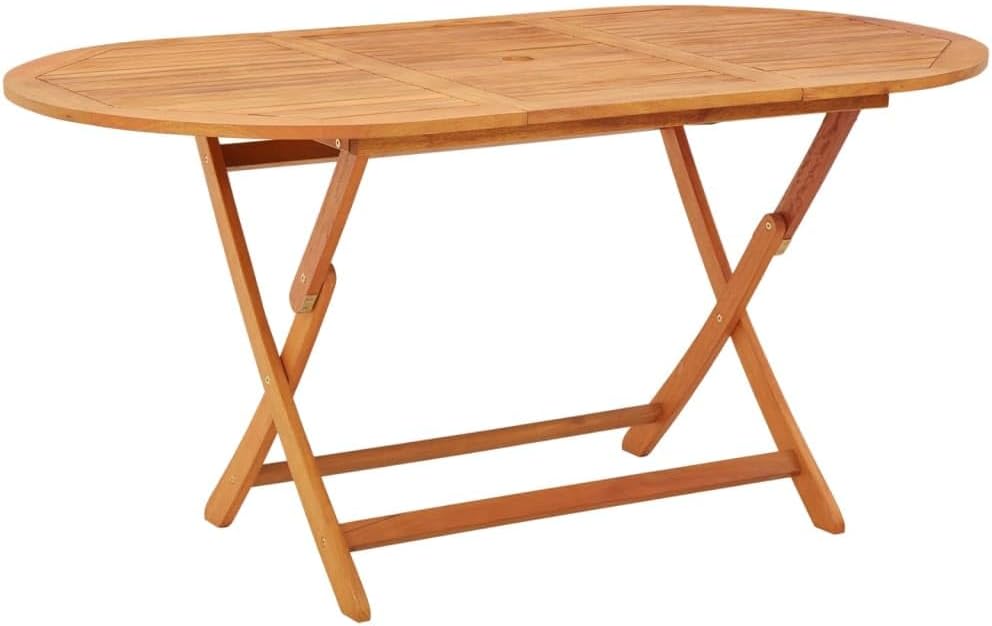 Folding Patio Table 63" Solid Eucalyptus Wood Outdoor Dining Table