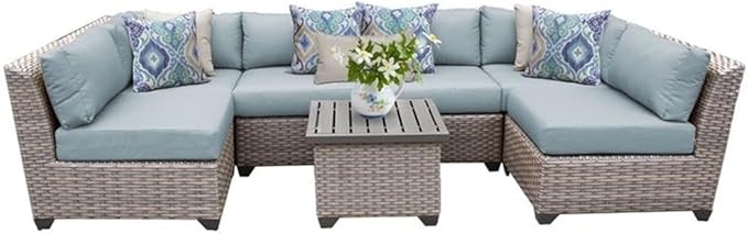 FLORENCE-07c-NAVY 7 Piece Outdoor Wicker Patio Furniture Set, Navy