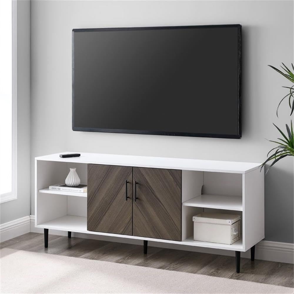 Caye Modern 2-Door Bookmatch TV Stand for TVs up to 65 Inches 58 Inch Ash Brown