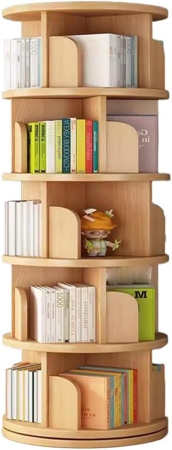 Rotating Bookshelf Tower, 360 Display 5-Tier Bookcase for Small Space, Round Storage Rack