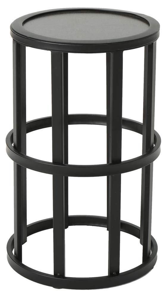 Truda Outdoor 11 Inch Grey Finish Ceramic Tile Side Table, Black Metal
