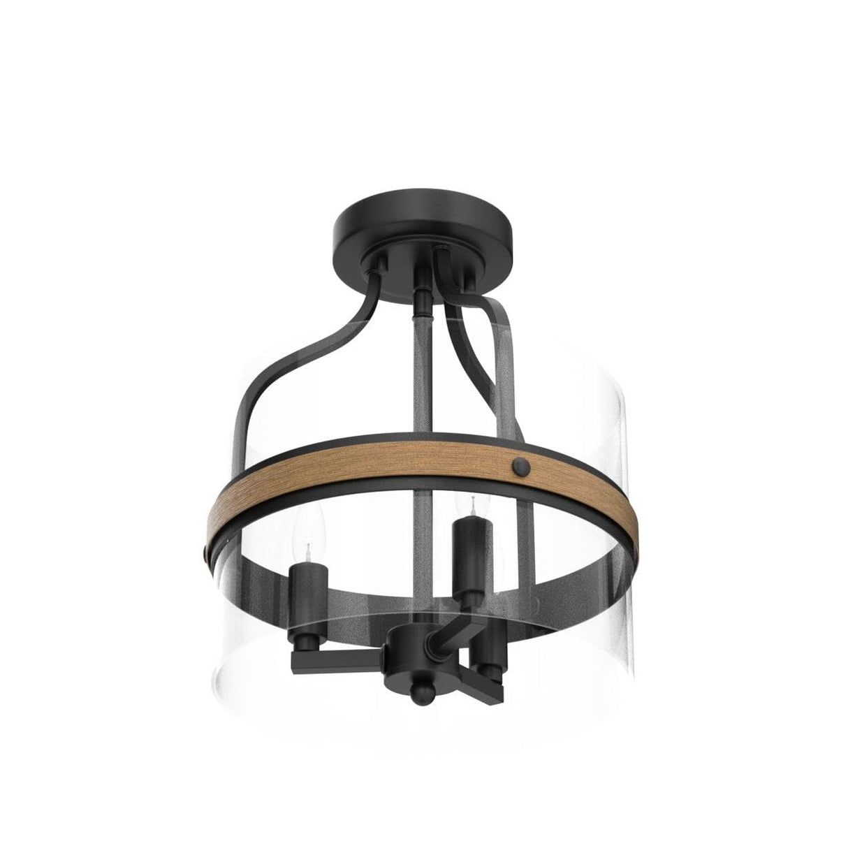 LALUZ Faux Wood Ring Ceiling Light Fixture, Modern Semi Flush Mount Ceiling Light, Farmhouse Drum Chandelier, 3 Lights, for Bathroom, Bedroom, Kitchen, Living Room, Dining Room