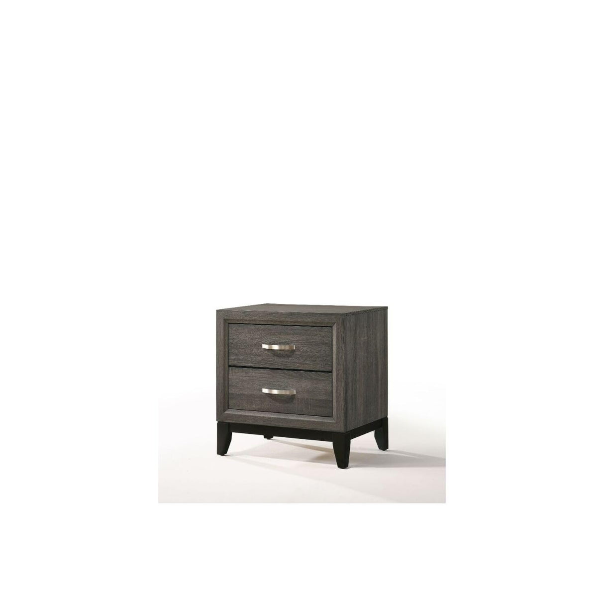 Metal and Wood 2-Drawers Nightstand in Weathered Gray
