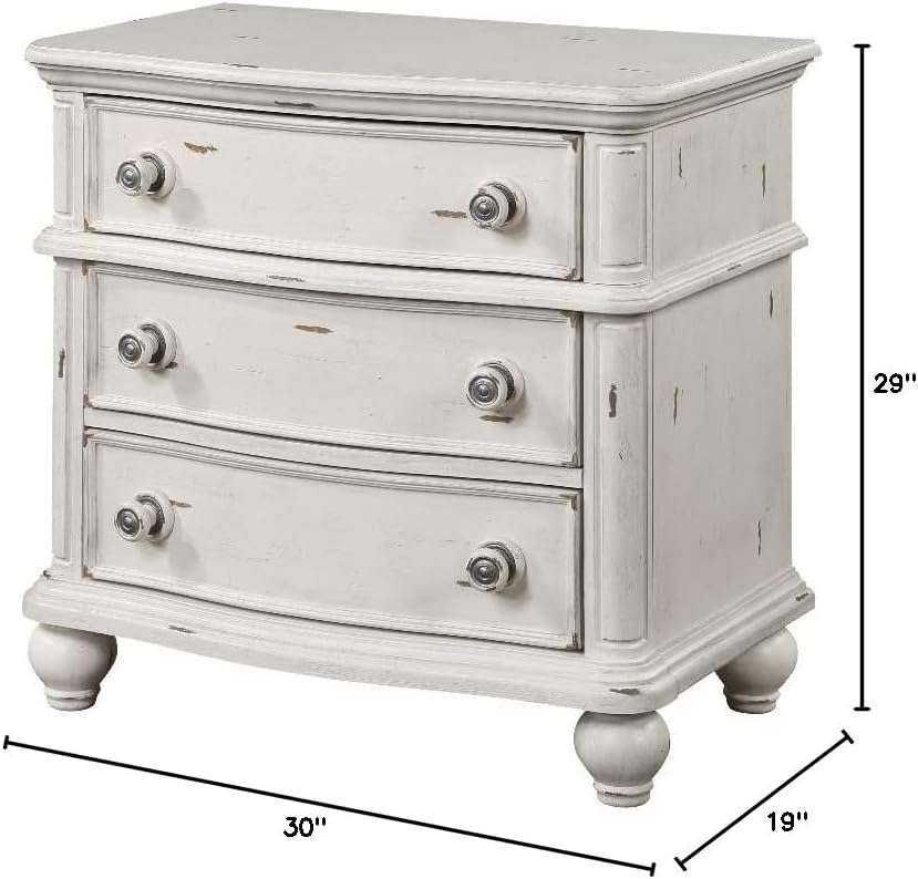 Jaqueline 3-Drawer Wooden Nightstand in Light Gray and Antique White