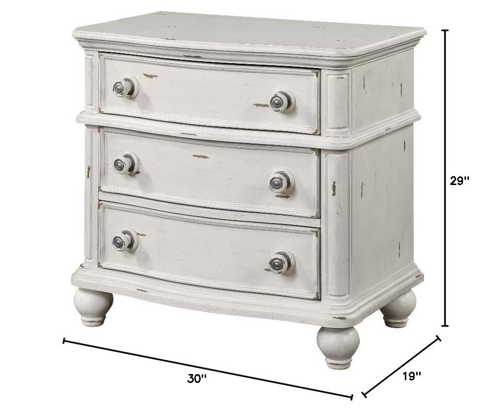 Jaqueline 3-Drawer Wooden Nightstand in Light Gray and Antique White