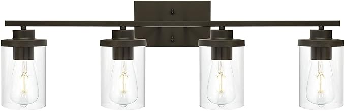 Farmhouse Vanity Lighting Fixtures Oil Rubbed Bronze 6 Light with Glass Shade Bathroom Light