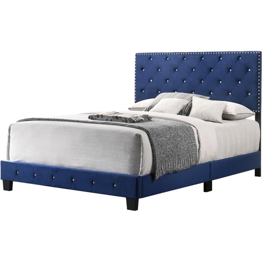 Suffolk Velvet Upholstered Queen Bed in Navy Blue