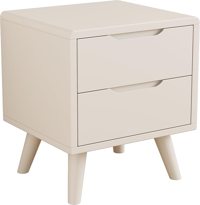 Solid Wood Nightstand with Drawers, Mid-Century Modern Nightstand, 2 Drawer Storage